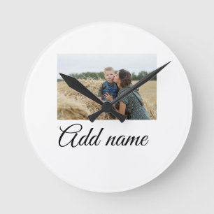 simple minimal add your mom photo name mom gift  round clock
