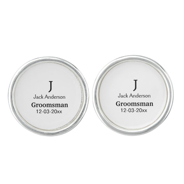 SIMPLE MINIMAL add your name custom groomsman  Cufflinks (Front)