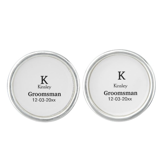 SIMPLE MINIMAL add your name custom groomsman  Cufflinks (Front)