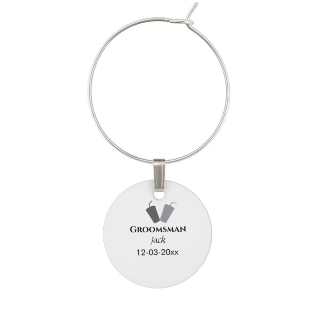 SIMPLE MINIMAL add your name custom groomsman  Wine Charm (Front)