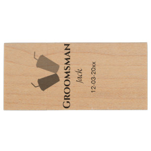 SIMPLE MINIMAL add your name custom groomsman Wood Flash Drive