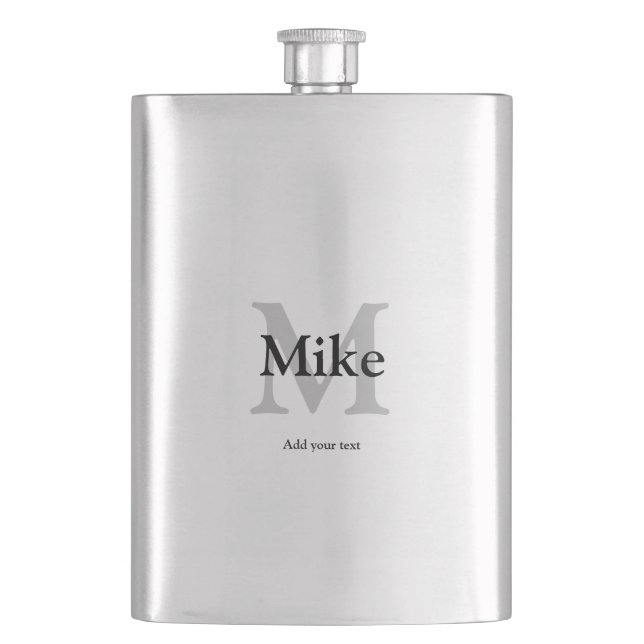 simple minimal add your name MONOGRAM GROOMSMEN Flask (Front)