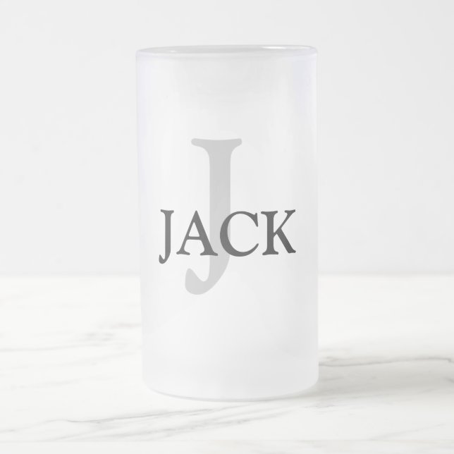 simple minimal add your name MONOGRAM GROOMSMEN    Frosted Glass Beer Mug (Center)