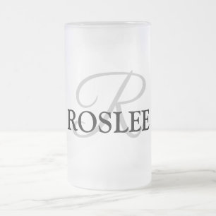 simple minimal add your name MONOGRAM GROOMSMEN Frosted Glass Beer Mug