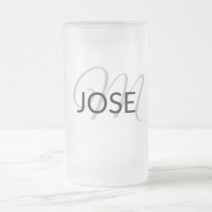 simple minimal add your name MONOGRAM GROOMSMEN Frosted Glass Beer Mug