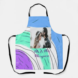 simple minimal add your name photo blue green purp apron