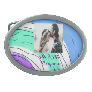 simple minimal add your name photo blue green purp belt buckle