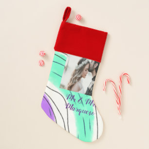 simple minimal add your name photo blue green purp christmas stocking