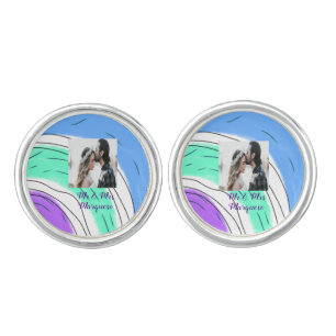 simple minimal add your name photo blue green purp cufflinks