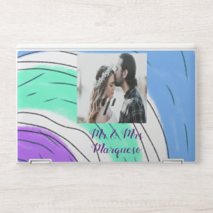 simple minimal add your name photo blue green purp HP laptop skin