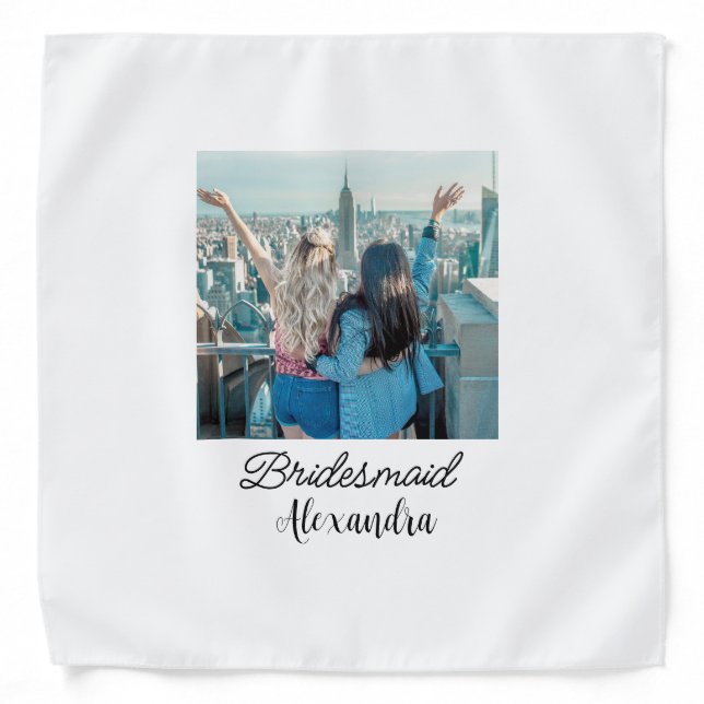 simple minimal add your name photo bridesmaid name bandana (Front)