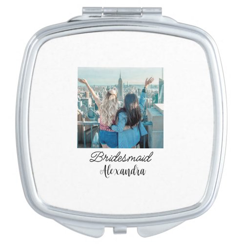 simple minimal add your name photo bridesmaid name compact mirror