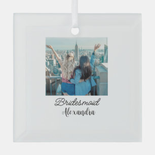 simple minimal add your name photo bridesmaid name glass ornament