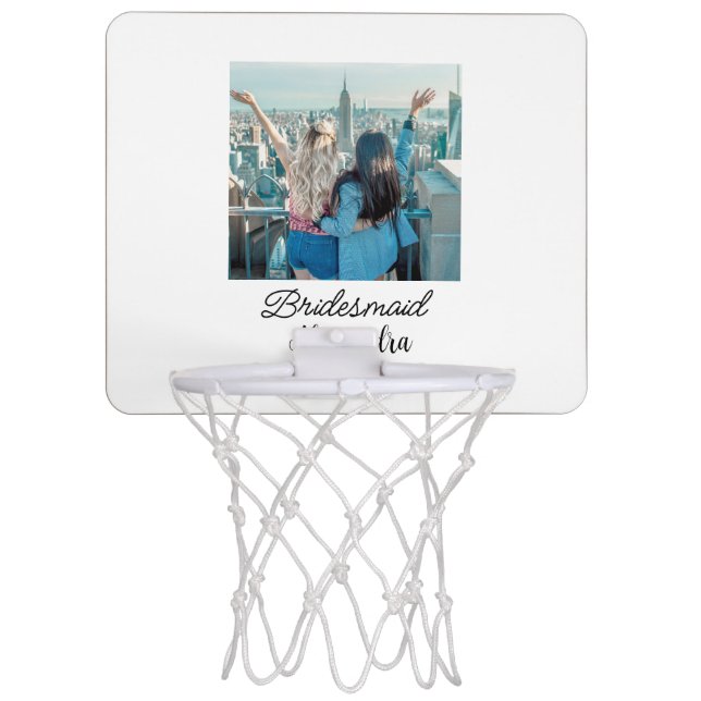 simple minimal add your name photo bridesmaid name mini basketball hoop (Front)