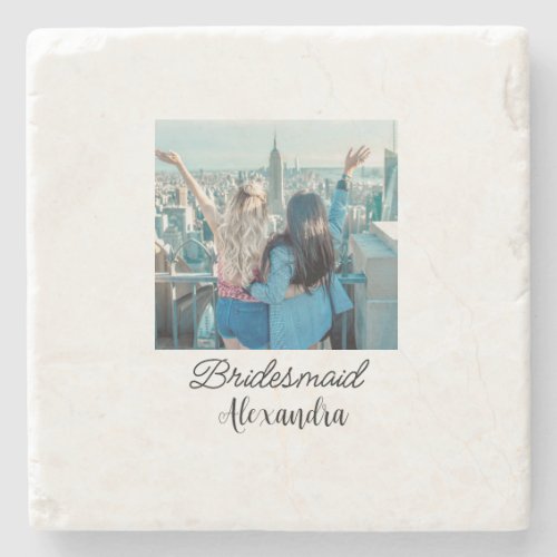 simple minimal add your name photo bridesmaid name stone coaster