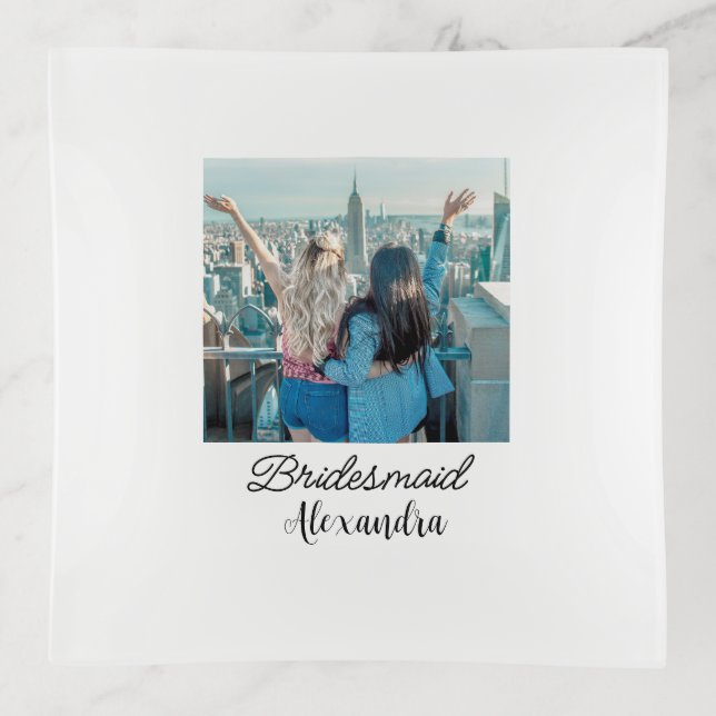 simple minimal add your name photo bridesmaid name trinket tray (Front)