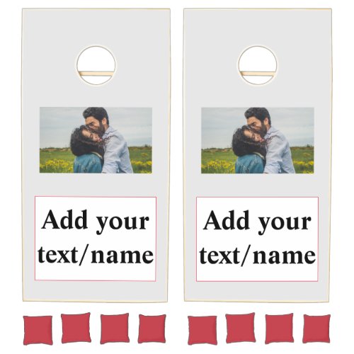 simple minimal add your name photo colorful stripe cornhole set