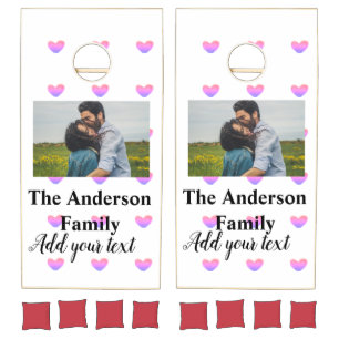 simple minimal add your name photo monogram heart cornhole set