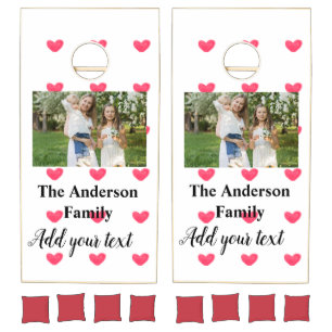 simple minimal add your name photo monogram heart cornhole set