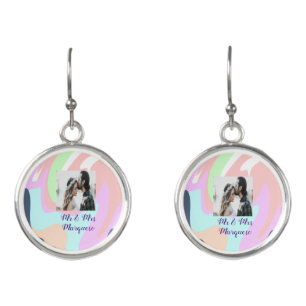 simple minimal add your name photo pastel paint ef earrings