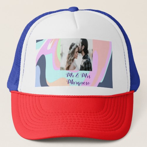 simple minimal add your name photo pastel paint ef trucker hat
