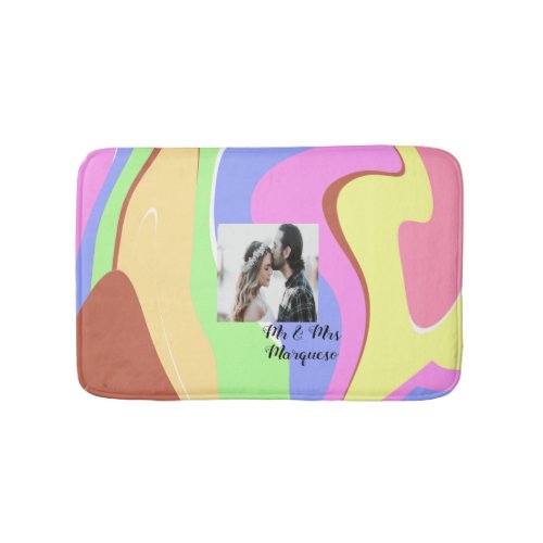 simple minimal add your name photo pink blue green bath mat