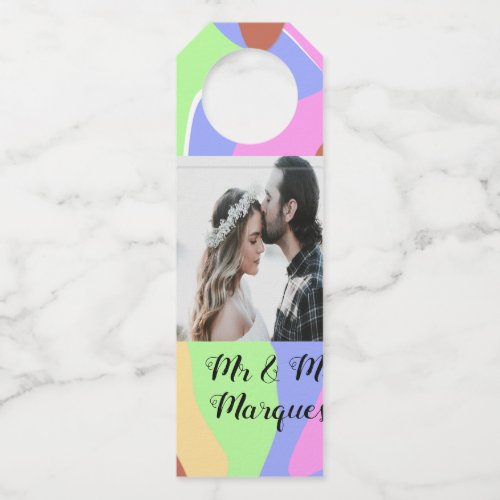 simple minimal add your name photo pink blue green bottle hanger tag