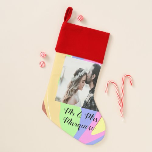 simple minimal add your name photo pink blue green christmas stocking