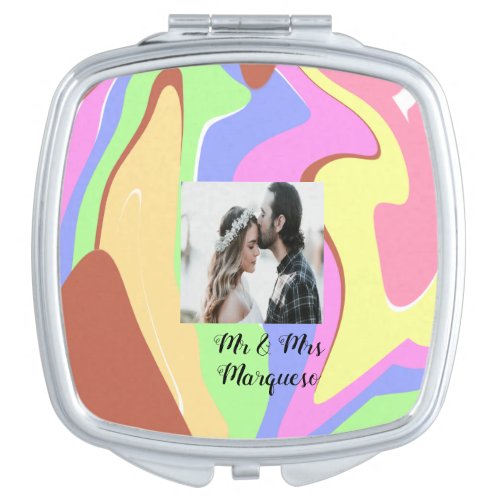 simple minimal add your name photo pink blue green compact mirror