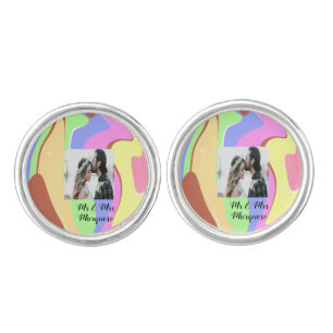 simple minimal add your name photo pink blue green cufflinks