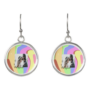 simple minimal add your name photo pink blue green earrings