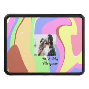simple minimal add your name photo pink blue green hitch cover