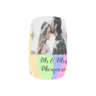 simple minimal add your name photo pink blue green minx nail art