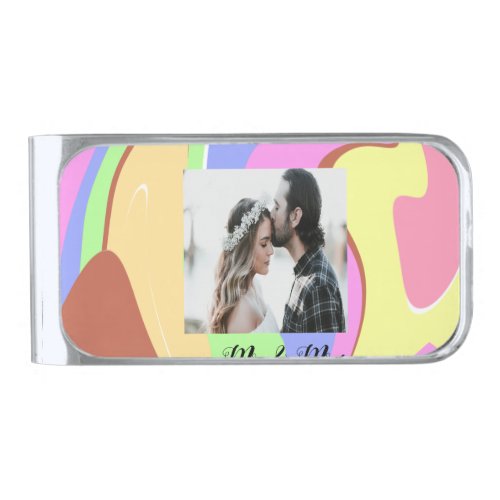 simple minimal add your name photo pink blue green silver finish money clip