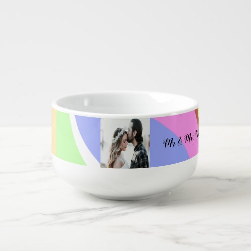 simple minimal add your name photo pink blue green soup mug