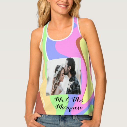 simple minimal add your name photo pink blue green tank top