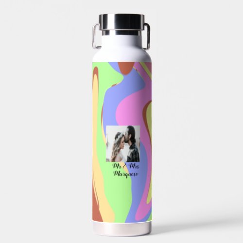 simple minimal add your name photo pink blue green water bottle