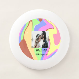 simple minimal add your name photo pink blue green Wham-O frisbee
