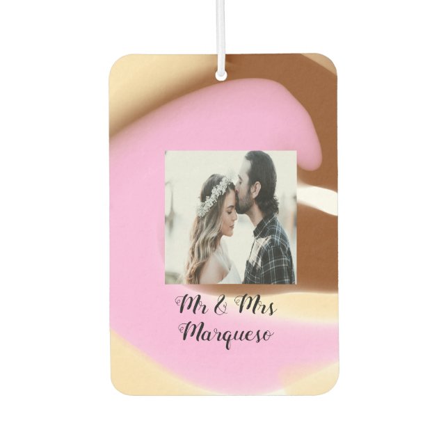 simple minimal add your name photo pink yellow bro air freshener (Front)