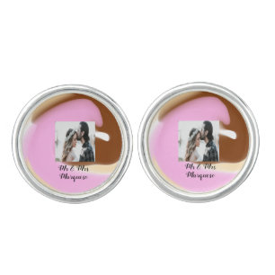 simple minimal add your name photo pink yellow bro cufflinks