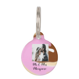 simple minimal add your name photo pink yellow bro pet ID tag