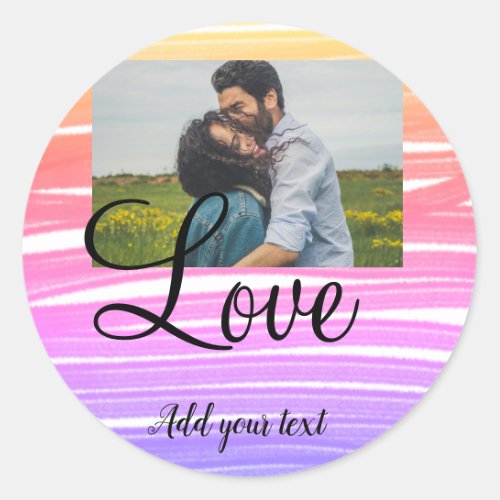 simple minimal add your name photo watercolor love classic round sticker