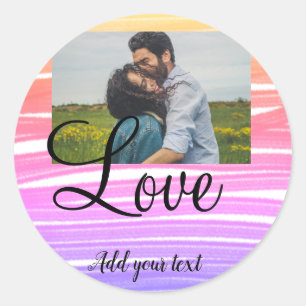 simple minimal add your name photo watercolor love classic round sticker
