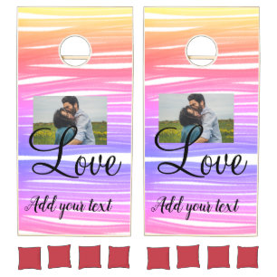 simple minimal add your name photo watercolor love cornhole set