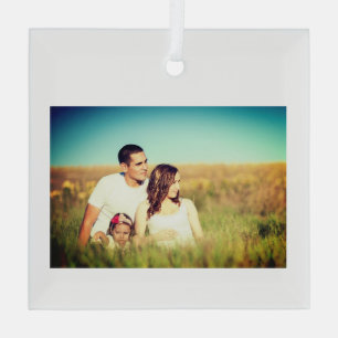 simple minimal add your name photo year watercolor glass ornament