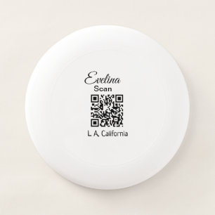 Simple minimal add your name place city q r code t Wham-O frisbee