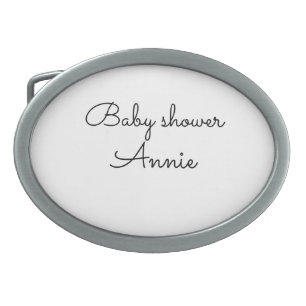 simple minimal add your name text baby shower thro belt buckle