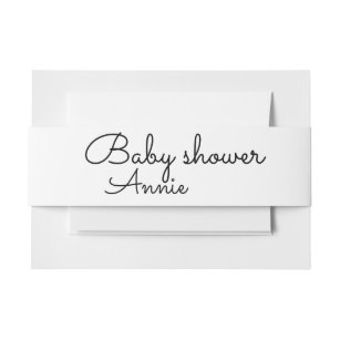 simple minimal add your name text baby shower thro invitation belly band