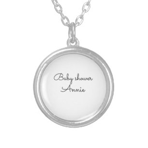 simple minimal add your name text baby shower thro silver plated necklace