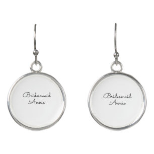 simple minimal add your name text bridesmaid gift earrings